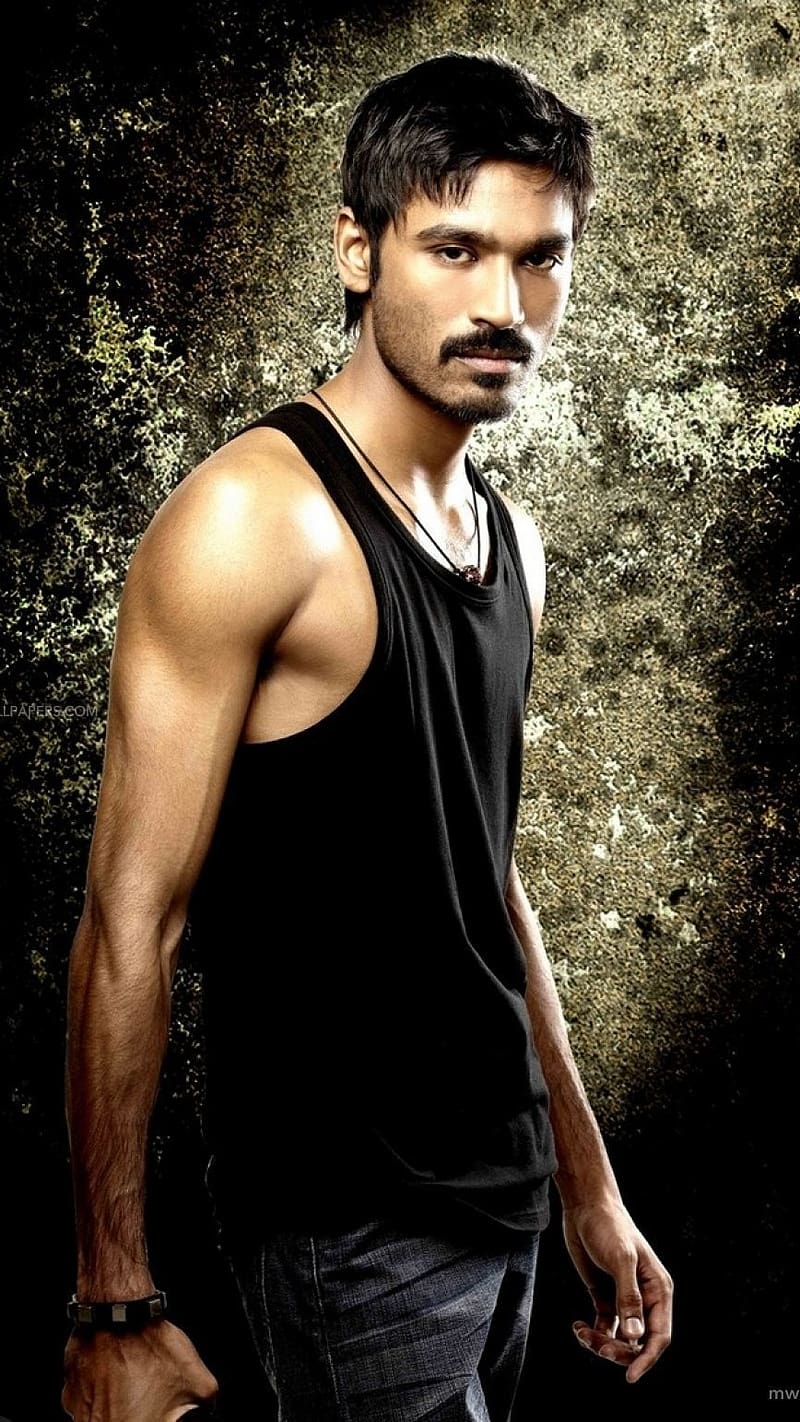 Dhanush In Black Vest, dhanush , black, vest, angry look, actor, south indian, HD phone wallpaper