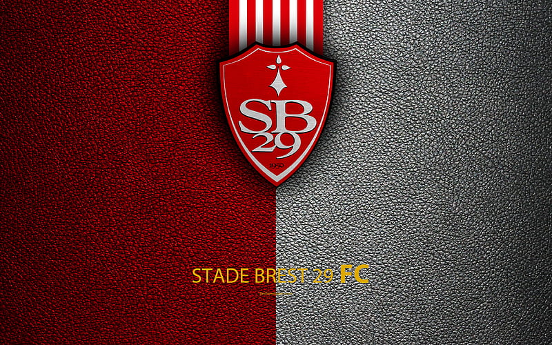 Stade Brest 29 FC, French football club Ligue 2, leather texture, logo, Brest, France, second division, football, HD wallpaper