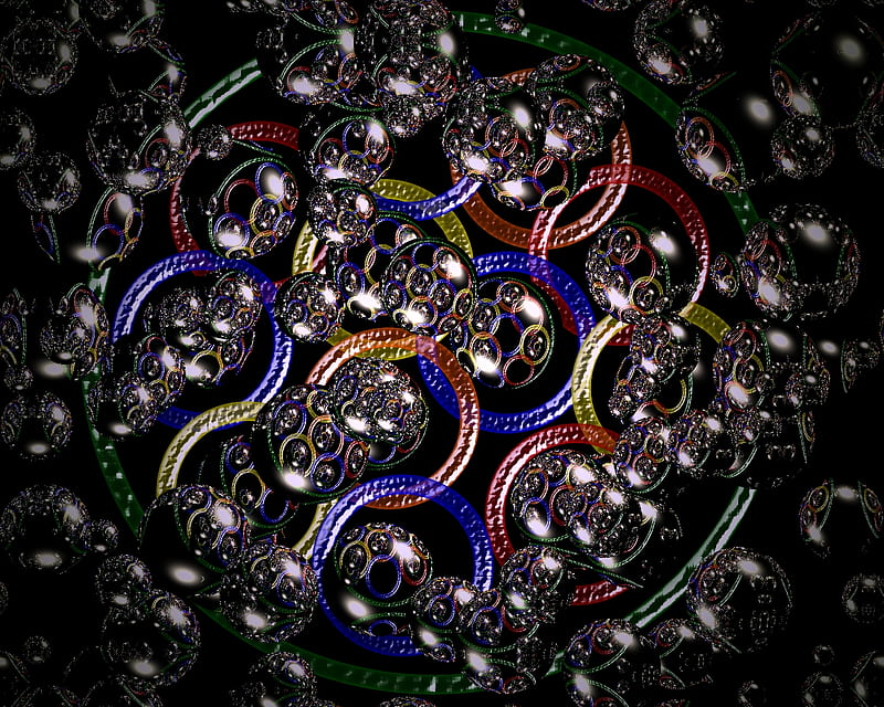Rings, 3d, shopped, bubbles, ring, abstract, HD wallpaper