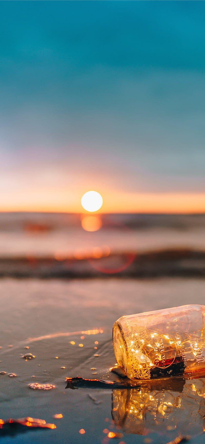 clear glass mason jar on beach during sunset iPhone 12, Sea Glass, HD phone wallpaper