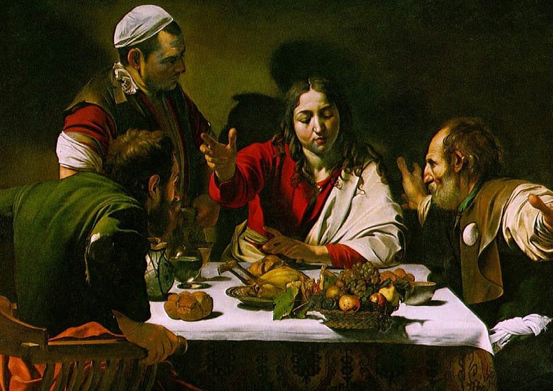 By Caravaggio * Supper at Emmaus, christ, jesus, god, supper, HD wallpaper