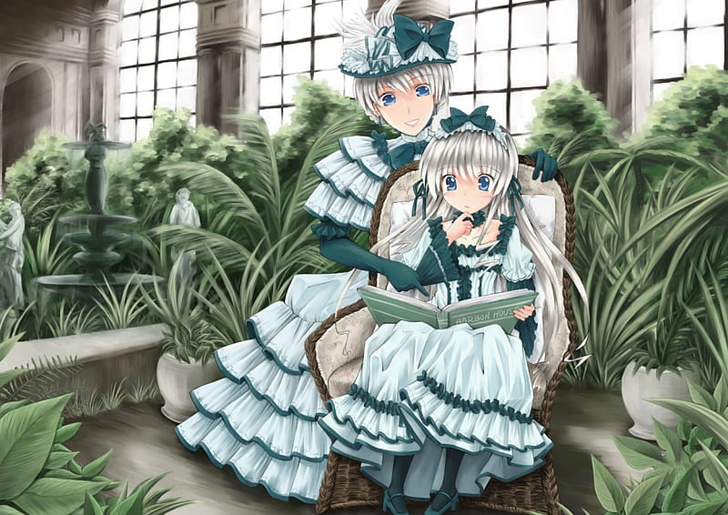 Wanting to be just like you, pretty, plant, children, book, mother, sweet, nice, anime, beauty, anime girl, child, lovely, fountain, ribbon, gown, sexy, mummy, happy, parent, cute, water, cap, garden, dress, bonito, elegant, kid, green, statue, hot, light, gorgeous, female, window, smile, hat, kawaii, girl, indow, HD wallpaper