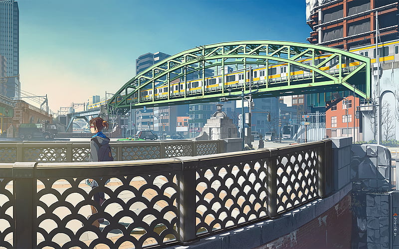 Anime, Original, City, Tied-Arch Bridge, HD wallpaper