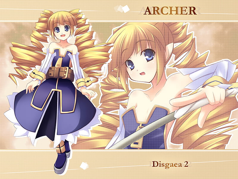 Archer, cute, blue eyes, twin tails, disgaea, HD wallpaper Archer, cute, blue eyes, twin tails, disgaea, HD wallpaper