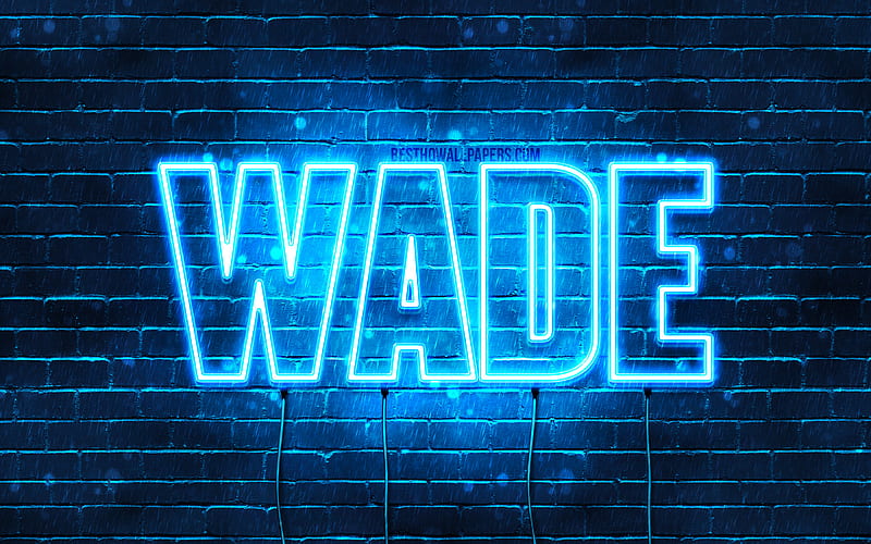 Wade with names, horizontal text, Wade name, blue neon lights, with Wade name, HD wallpaper