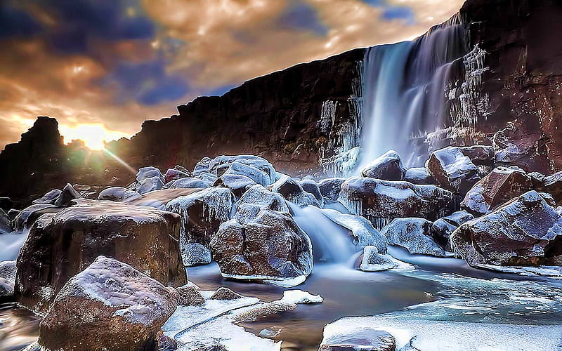 The Frozen Beauty-9, mountain, waterfall, ice, beauty, frozen, lake, winter, cold, HD wallpaper