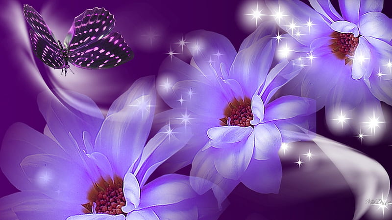 Lavender Floral Surprise, sparkle, lilac, butterfly, purple, wine ...