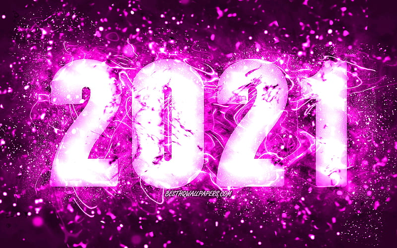 Happy New Year 2021 purple neon lights, 2021 purple digits, 2021 concepts, 2021 on purple background, 2021 year digits, creative, 2021 New Year, HD wallpaper