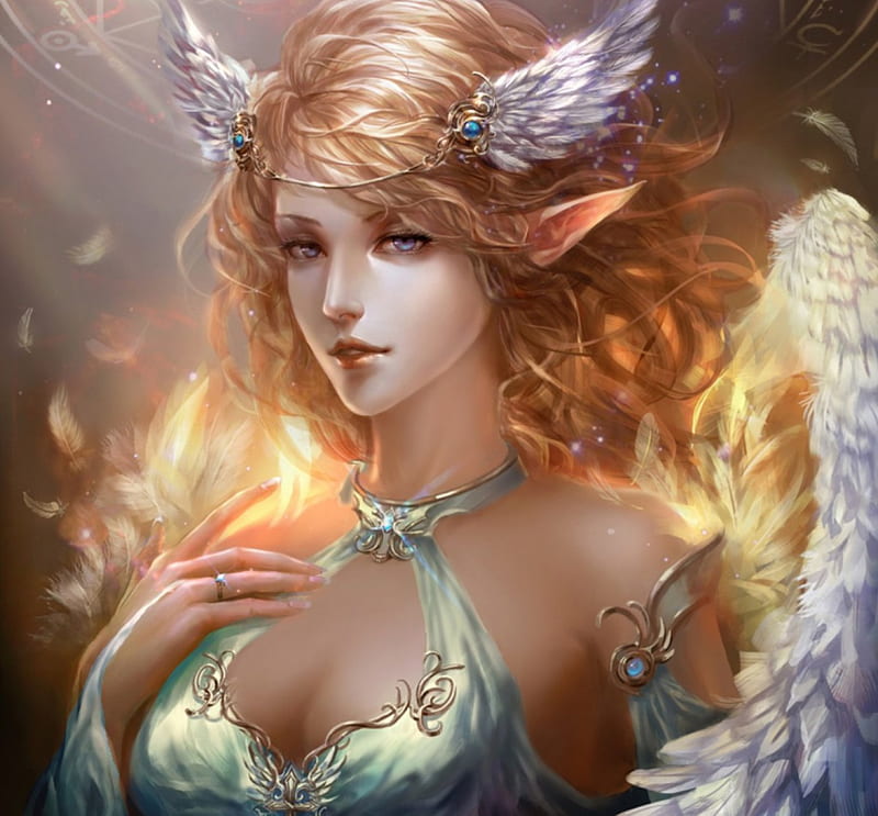 Angel Elf, wings, angel, elf, bonito, face, ring, HD wallpaper