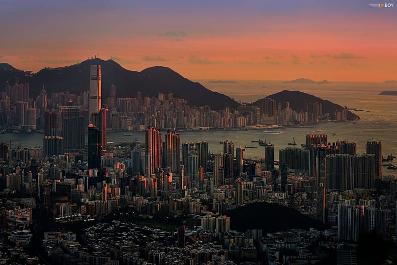 Landscape, Cities, Sunset, Sea, Megapolis, China, Hong Kong, Harbor, HD wallpaper