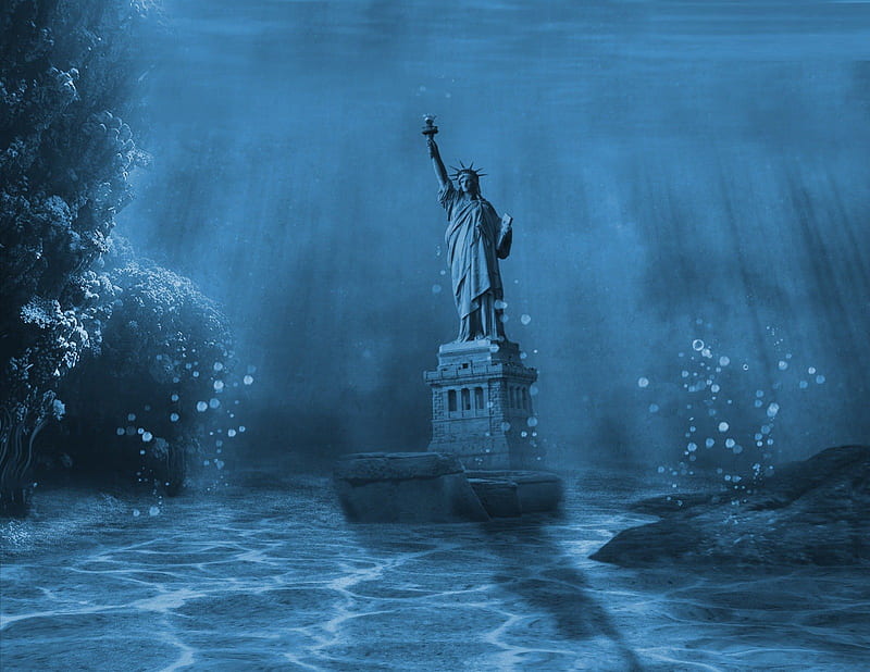 Human Extinction, statue of liberty under water, statue of liberty, global warming, HD wallpaper