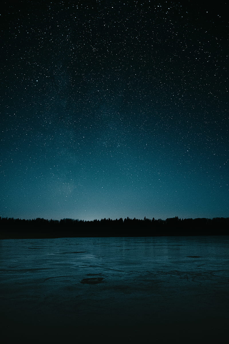lake, starry sky, night, dark, HD phone wallpaper