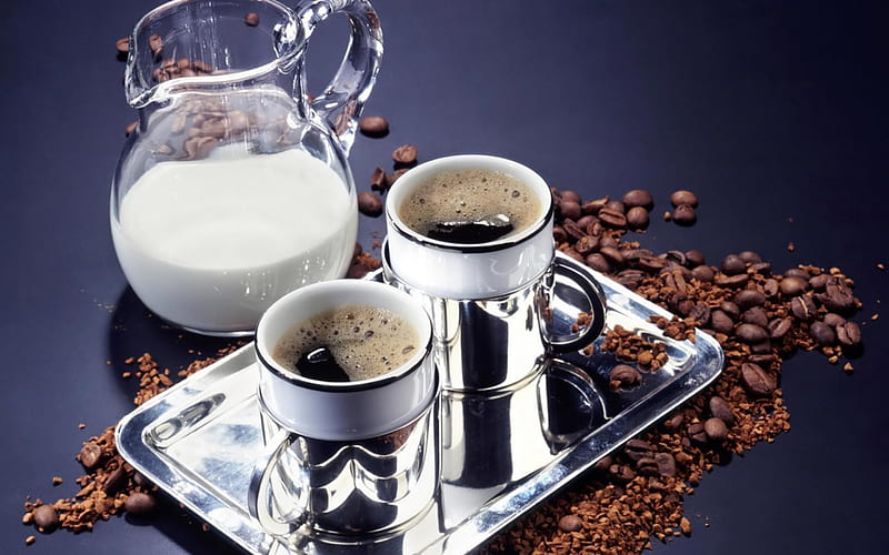 Morning Coffee :), Coffee Beans, Milk, Coffee, Morning, HD wallpaper