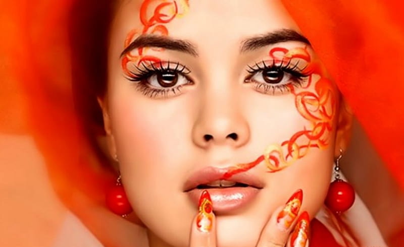 Pretty Indian Woman, orange veil, female, indian, woman, tatoo, HD wallpaper