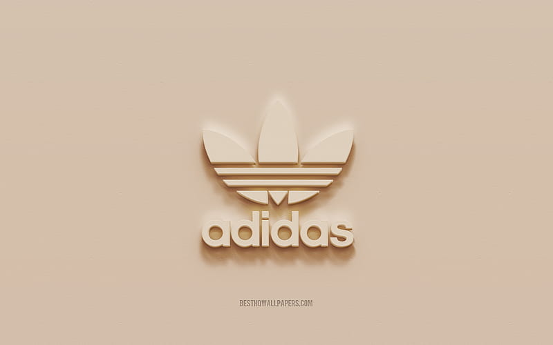 Adidas logo, brown plaster background, Adidas 3D logo, Adidas emblems, 3D art, Adidas, HD wallpaper