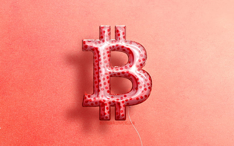 Bitcoin 3D logo, artwork, cryptocurrency, pink realistic balloons, Bitcoin logo, pink backgrounds, Bitcoin, HD wallpaper