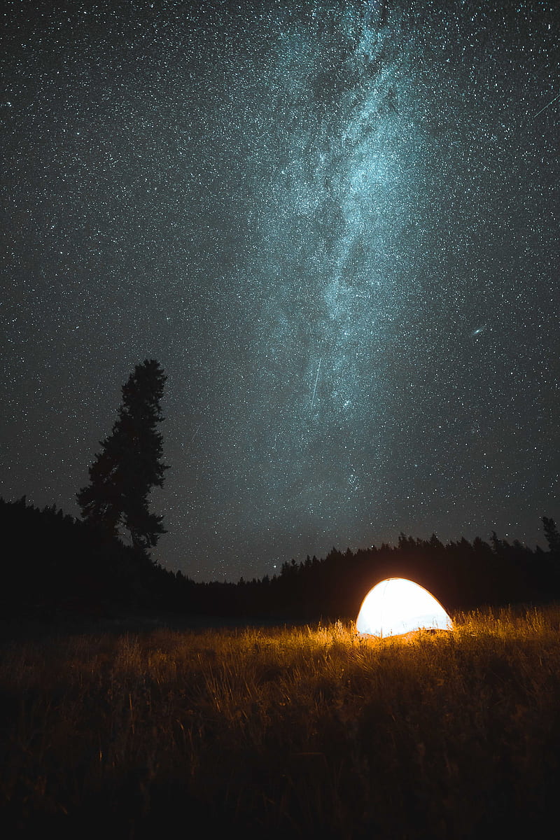 tent, camping, night, nature, starry sky, dark, HD phone wallpaper