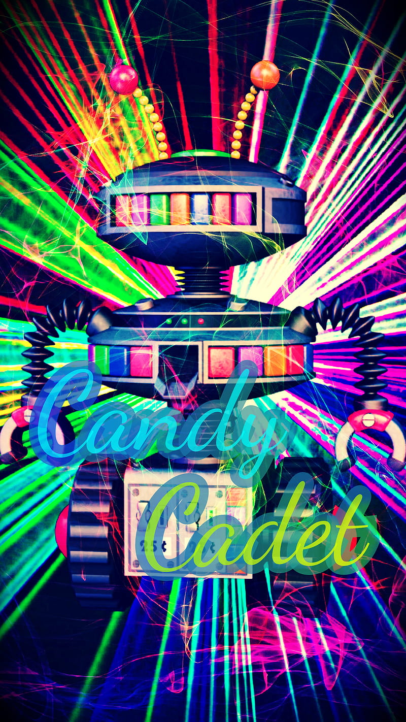 Neon Candy Cadet, colorful, fnaf, lasers, rainbow, rave, robot, tech, HD phone wallpaper