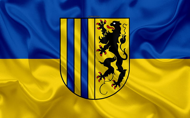 Flag of Chemnitz silk texture, blue yellow silk flag, coat of arms, German city, Chemnitz, Saxony, Germany, symbols, HD wallpaper