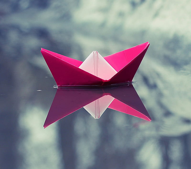 Paper Boat, cool, pink, toy, water, HD wallpaper