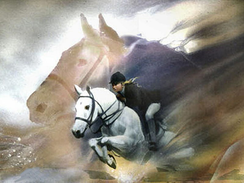 The Jumper - Horse F5, art, jumping, blish, equine, horse, equestrian, rider, hunting, painting, carolyn blish, HD wallpaper