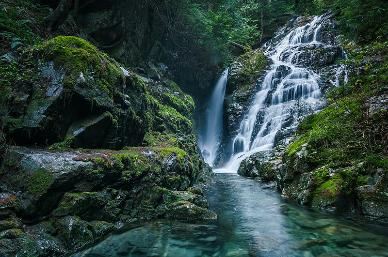 waterfall, river, rocks, water, nature, HD wallpaper