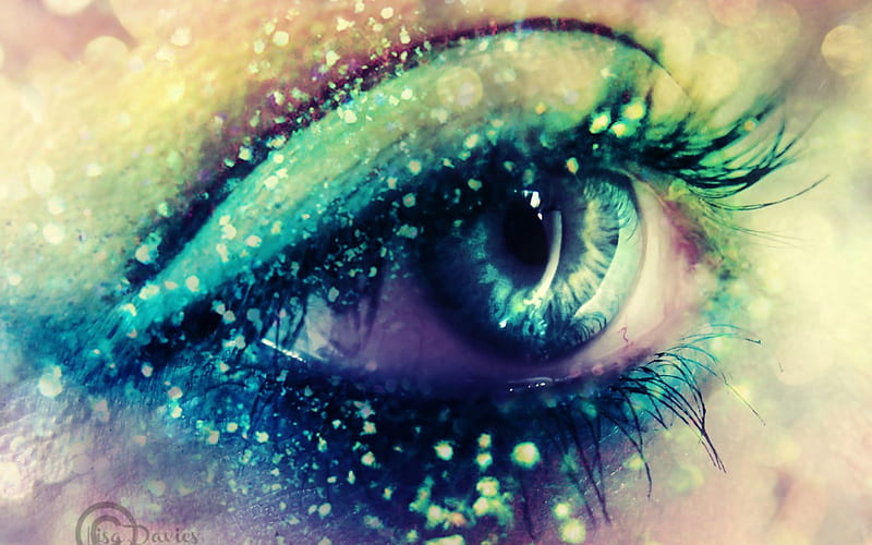 Eye, art, green, glitter, graz, blue, HD wallpaper