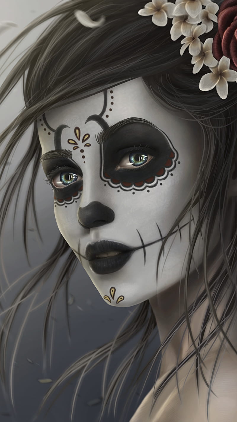 gothic skull candy, girl, goth, woman, HD phone wallpaper