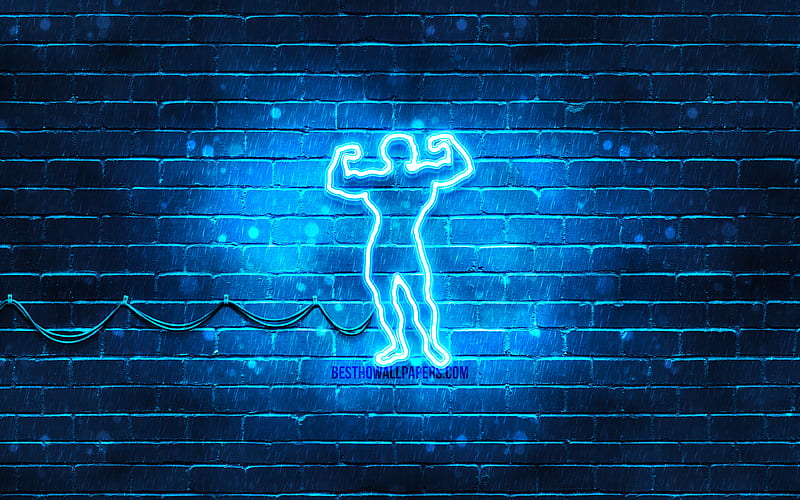 Bodybuilding neon icon blue background, neon symbols, Bodybuilding, neon icons, Bodybuilding sign, sports signs, Bodybuilding icon, sports icons, HD wallpaper