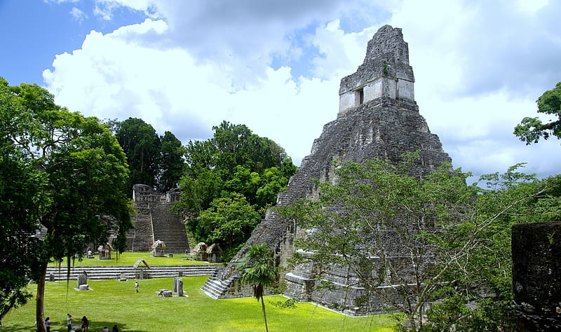 Tikal, architecture, citadel, ruins, Guatemala, clouds, archaeological site, Lost World, city, Pyramid, Temple IV, jungle, abandoned, giant, ancient, Temple of the Grand Jaguar, sky, ceremonial Lost World Pyramid, Maya, steps, Mexican, HD wallpaper