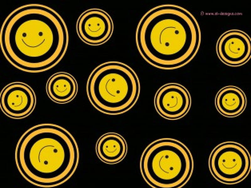 Smiley 4 Designs, bulls eyes, smilies, circles, desenho, yellow on black, smile, HD wallpaper