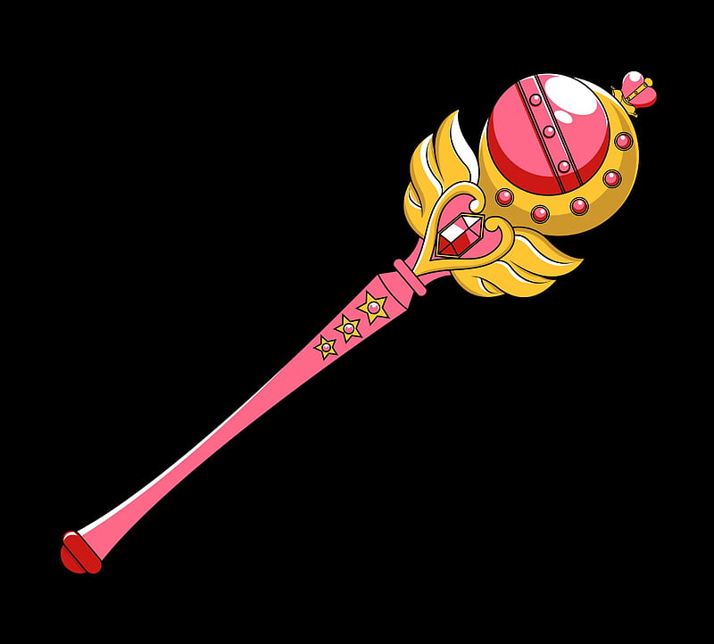 Cutie Moon Rod, staff, pretty, item, object, objects, yellow, bonito, sweet, nice, anime, sailor moon, beauty, weapon, pink, sailormoon, lovely, wand, items, rod, black, dark, HD wallpaper