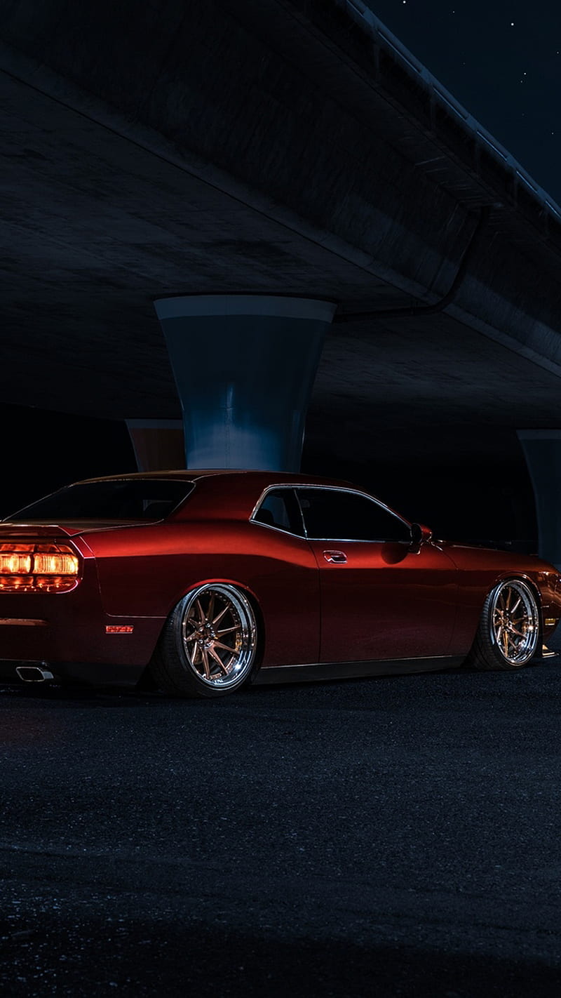 Red challenger, american, car, dodge, engine, speed, tuning, HD phone wallpaper