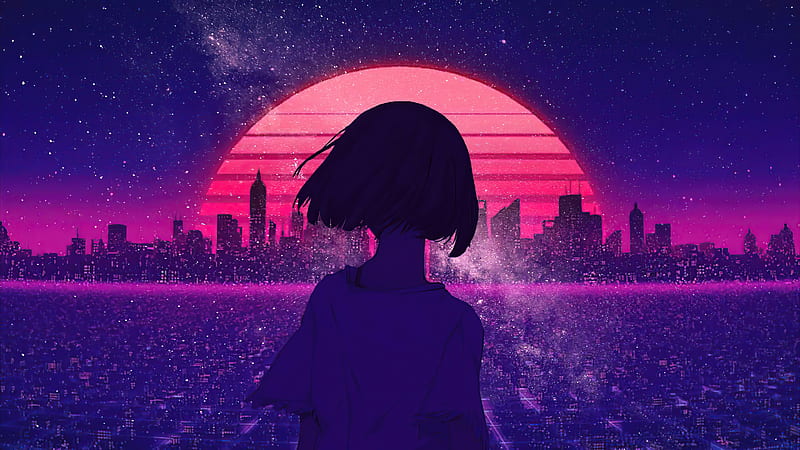 Girl and Synth Retro Wave, HD wallpaper