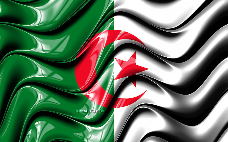 Algerian flag Africa, national symbols, Flag of Algeria, 3D art, Algeria, African countries, Algeria 3D flag, HD wallpaper