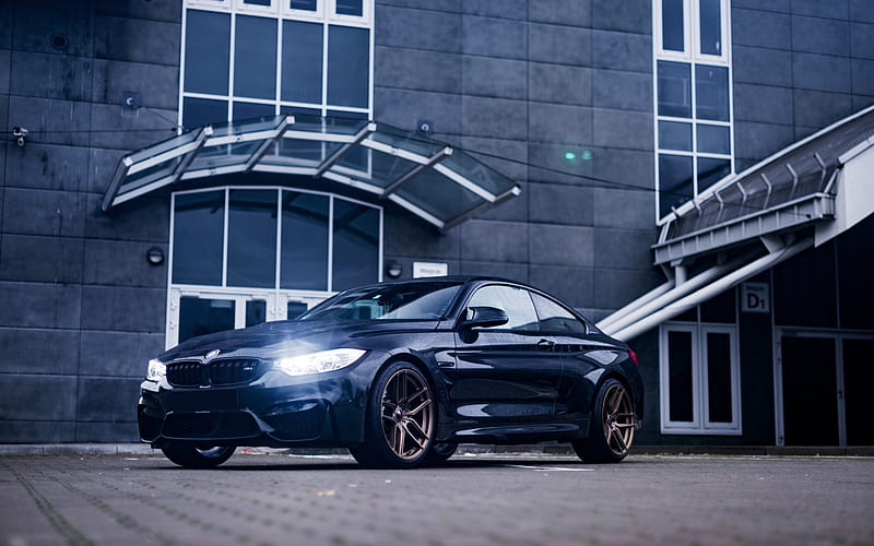 BMW M4, 2017, black sports coupe, black m4, tuning M4, bronze wheels, LED, F83, BMW, HD wallpaper
