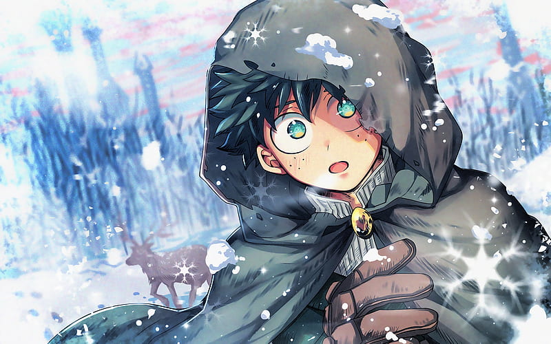 Deku, winter, manga, Izuku Midoriya, artwork, My Hero Academia, HD wallpaper