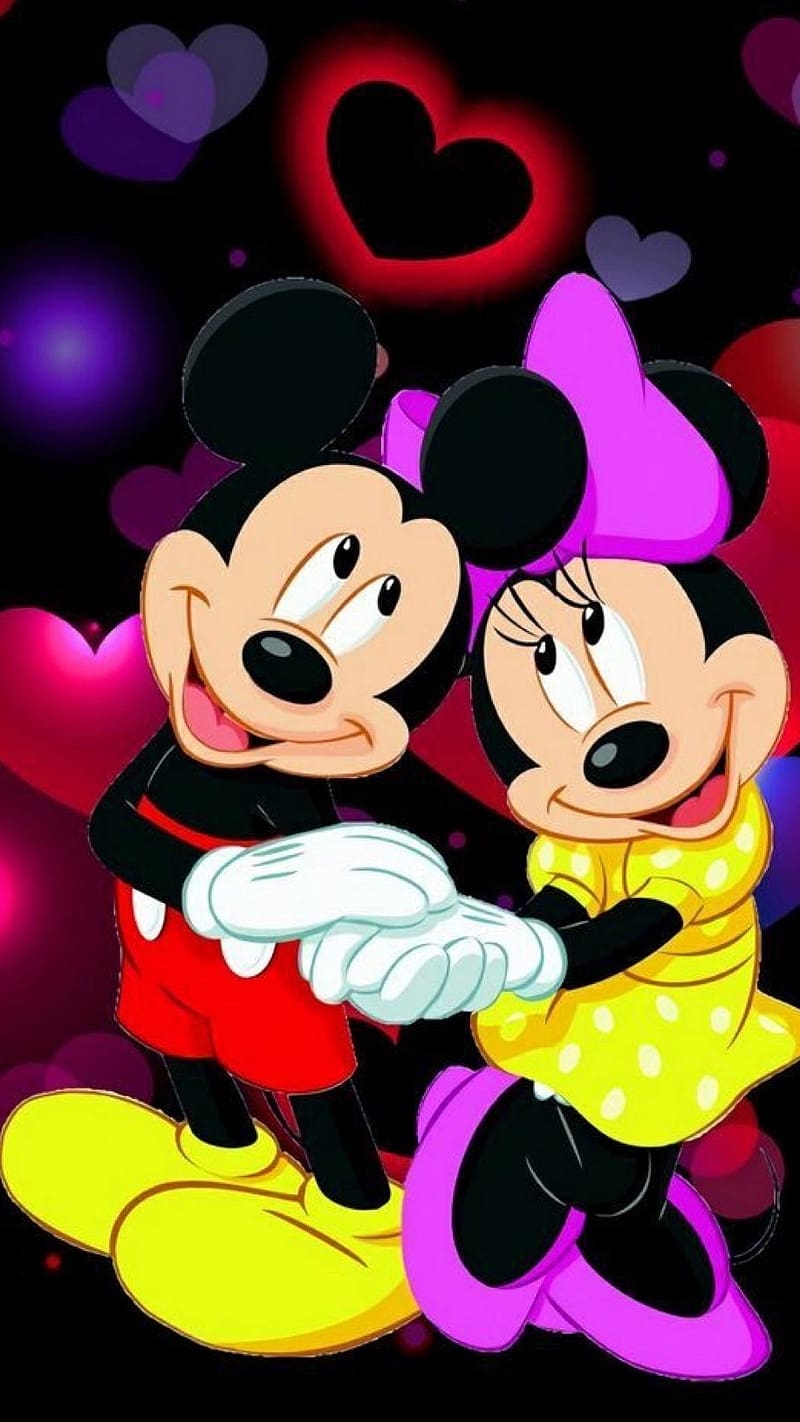 Mickey and minnie mouse sunset romantic couple 2K wallpaper download
