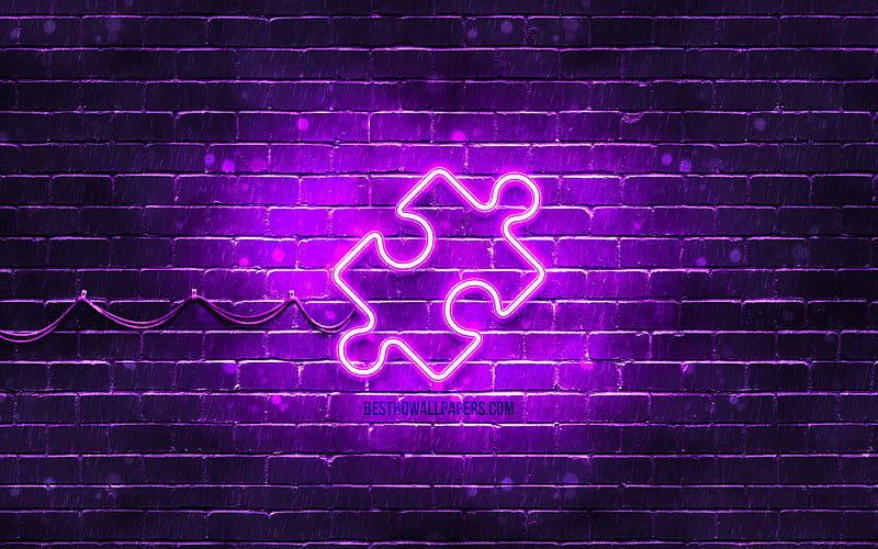 Puzzle neon icon violet background, neon symbols, Puzzle, creative, neon icons, Puzzle sign, games signs, Puzzle icon, games icons, HD wallpaper
