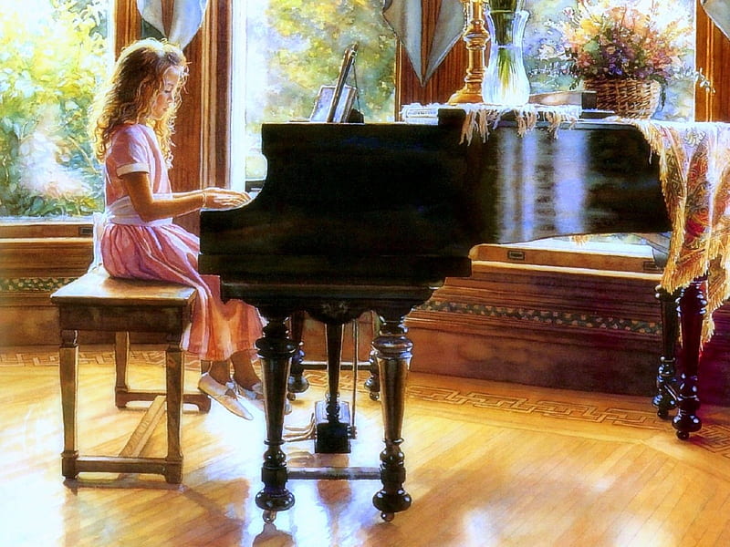 Playing the Piano, playing, rooms, music, music rooms, love four seasons, creative pre-made, piano, paintings, people, weird things people wear, girls, draw and print, kids, HD wallpaper