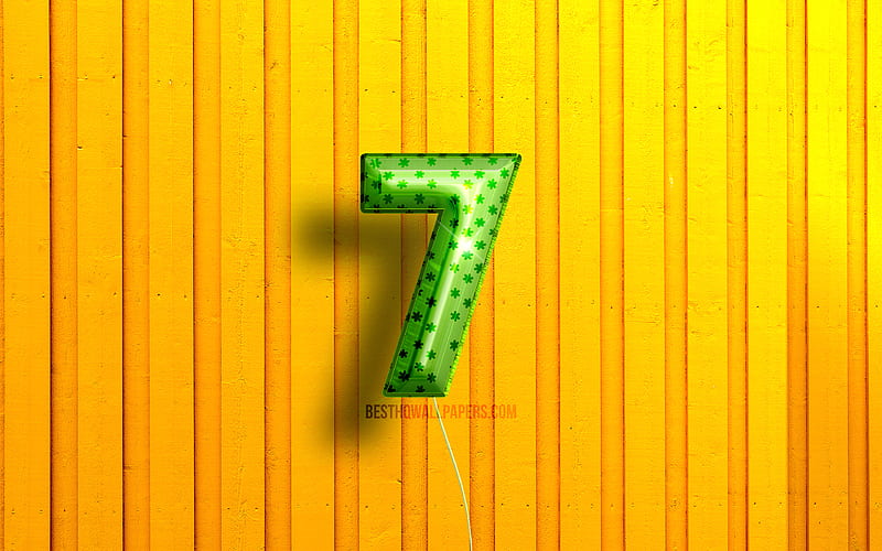 Windows Seven 3D logo green realistic balloons, Windows 7 logo, OS, yellow wooden backgrounds, Windows Seven logo, Windows Seven, Windows 7, HD wallpaper