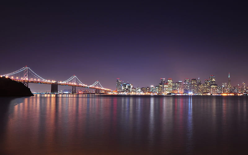 San Francisco, California nightscapes, bridge, USA, America, HD wallpaper