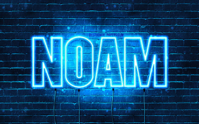 Noam with names, Noam name, blue neon lights, Happy Birtay Noam, popular french male names, with Noam name, HD wallpaper