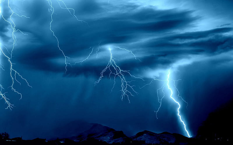 Lightning Storm in the Mountains, rain, Mountains, Lightning, Storm, HD wallpaper