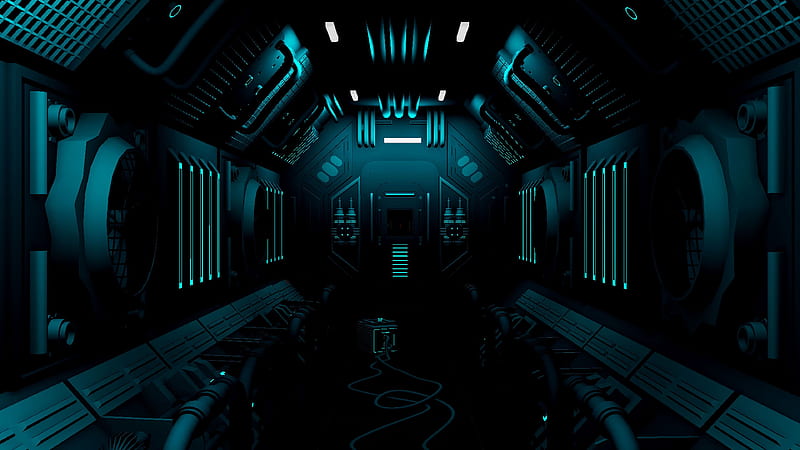 corridor, dark, station, sci-fi, art, HD wallpaper