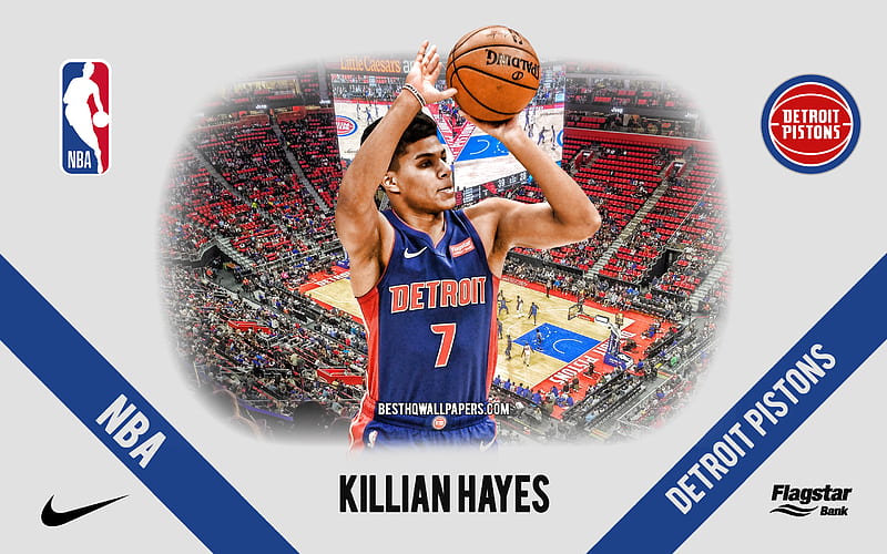 Killian Hayes, Detroit Pistons, French Basketball Player, NBA, portrait, USA, basketball, Little Caesars Arena, Detroit Pistons logo, HD wallpaper