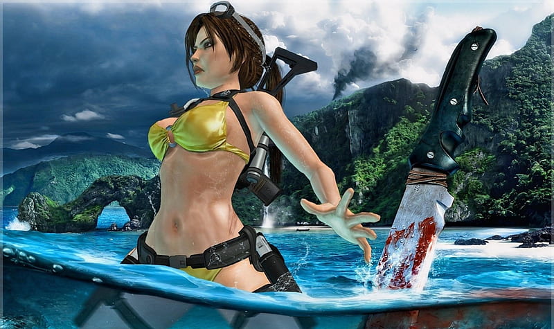 Perseus vruchten Komst Lara Croft, games, female, cg, video games, tomb raider, bikini, knife,  water, HD wallpaper | Peakpx