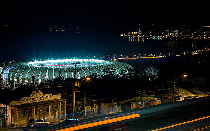 Estadio Beira-Rio, night, Internacional Stadium, aerial view, Beira-Rio, R, Estadio Jose Pinheiro Borba, Riverside Stadium, Porto Alegre, Brazil, SC Internacional, brazilian stadiums, HD wallpaper