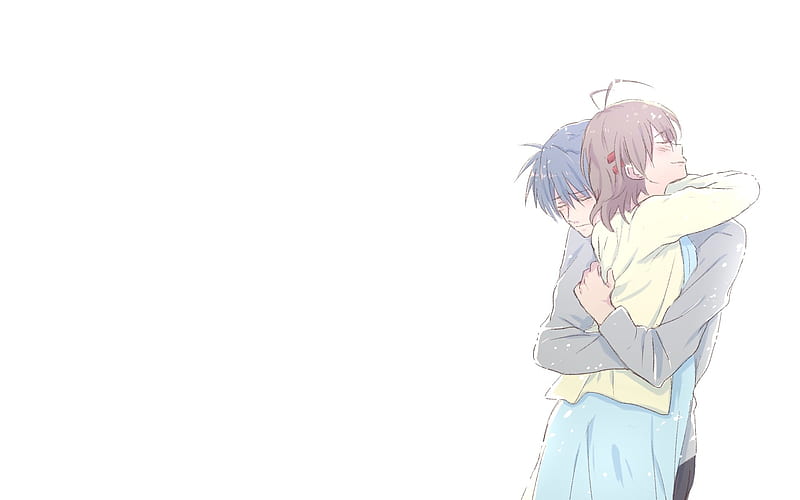 okazaki tomoya, furukawa nagisa, clannad, anime couple, hug, romance, Anime, HD wallpaper
