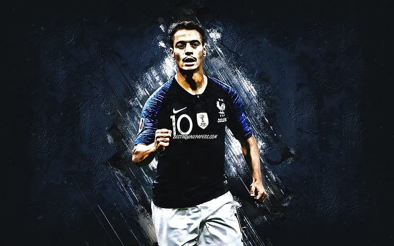 Wissam Ben Yedder, French footballer, France national football team, portrait, blue stone background, France, football, HD wallpaper
